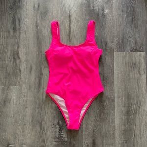Pink Retro U Back One Piece Swimsuit